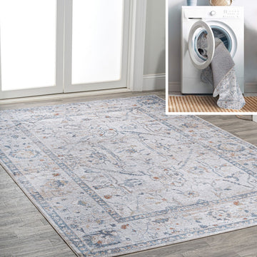 Brandy Rustic Border Low-Pile Machine-Washable Area Rug